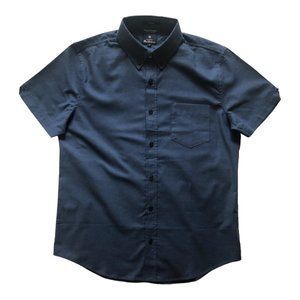 Ben Sherman Short-Sleeve Dark Blue Button Down Collar Dress Shirt Front …